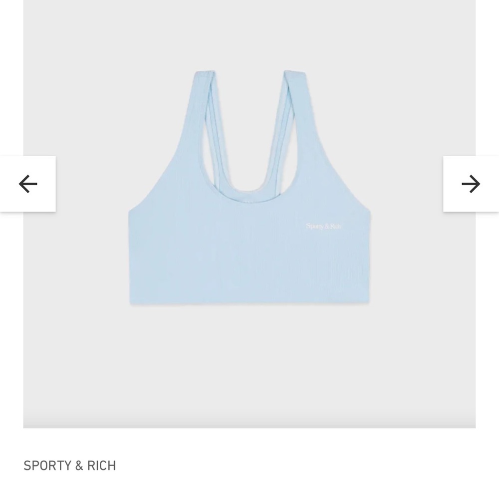 Sporty & Rich Serif Logo Ribbed Sports Bra - Baby Blue/White, Size M